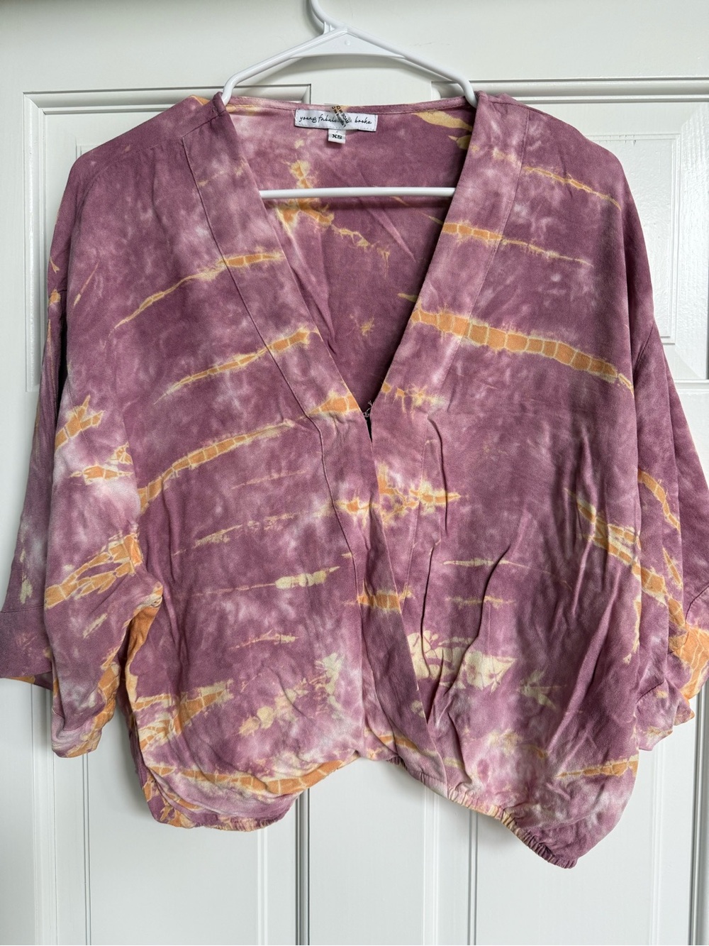 Young Fabulous & Broke Mauve Tie-Dye V‑Wrap Top with Mustard Accents